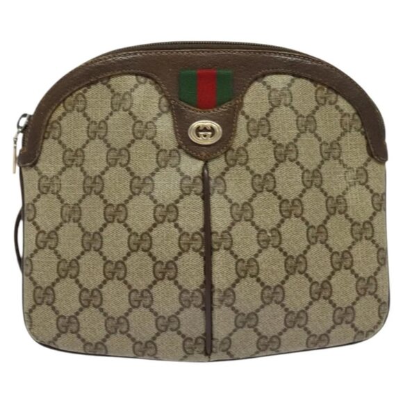 GUCCI GG Supreme Web Sherry Line Bag PVC Beige Gold 904 02 047 Auth 132567 - Picture 2 of 16